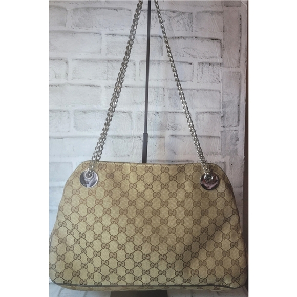 Gucci GG Eclipse Purse Brown Tan Logo Canvas Fabric Shoulder Bag Designer Retro - Picture 4 of 16